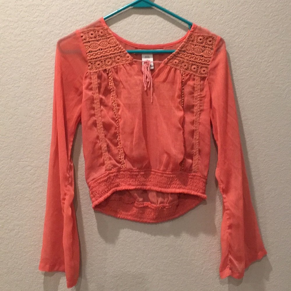 Pink, Long-Sleeved Crop Top/ Peasant Top